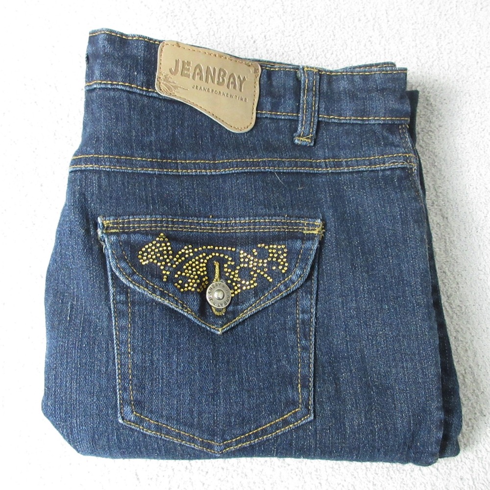 JEANBAY Women Jeans‎ Dark Wash Embellished Pockets TaperedLeg Size 14